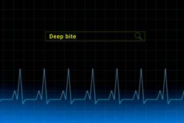Deep bite.Deep bite inscription in search bar. Illustration with titled Deep bite . Heartbeat line as a symbol of human disease.