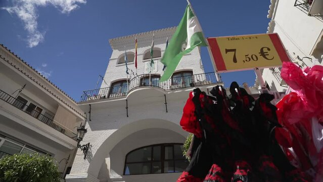 Souvenirs and Town Hall in Plaza Balcon de Europa in Nerja Town, Nerja, Malaga