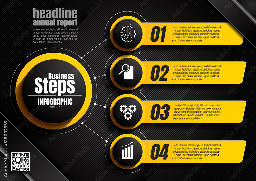 Wall mural infographics design, 4 process chart diagram template for presentation workflow, abstract timeline e