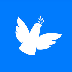 Flying bird, dove as a symbol of peace. Support Ukraine, Stand with Ukraine banner and poster in yellow and blue colors. Vector illustration.