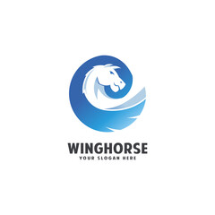 Wing horse pegasus logo design with modern gradient color style