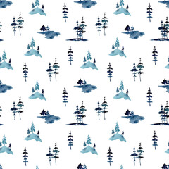 cold blue pinus seamless pattern watercolor