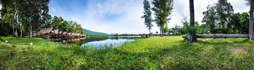 Fototapeta na wymiar Panorama of Huay Tueng Thao Reservoir in the morning