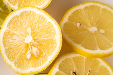 Lemon slices on the board citrus fruit fresh healthy summer concept