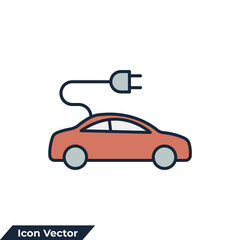 electric car icon logo vector illustration. Electrical automobile cable symbol template for graphic and web design collection