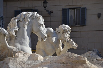 Fontana Di Trevi, Trevi Fountain, close up of sculptures, Rome, Italy