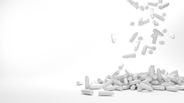 Stark White 3D Rendered 9mm Shell Casings Falling On Floor Into A Pile