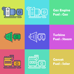 Gas Engine Turbine Genset Generator Flat Design
