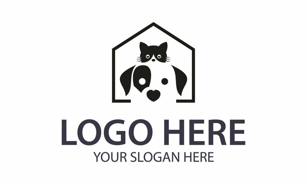 Cat and Dog Line Love Logo Design