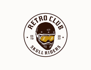 Skull with retro motorcycle helmet logo