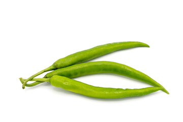 Green hot pepper isolated on white background.