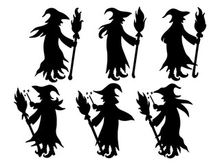 Fototapeta na wymiar Halloween Witch Silhouette Illustration Set