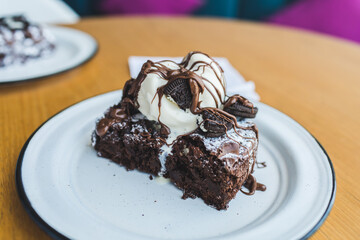 chocolate cake with cream and chocolate