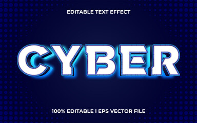 cyber 3d text effect with glow theme. blue typography template for modern tittle