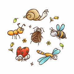 Set of doodle cartoon insect 