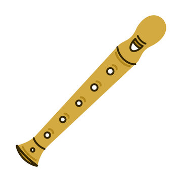 Block flute vector icon. Hand drawn wooden, plastic musical instrument. Pipe isolated on white background. Device for classical, folk melodies. Flat color clipart for apps, logo, web