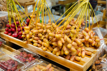 Top view of fresh date palm, focus selective