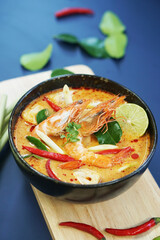 tom yam kung Thai hot spicy soup shrimp with lemon grass,lemon,galangal and chilli  Thailand Food