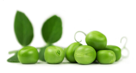 Green pea isolated. Ripe fresh green peas on a white background.