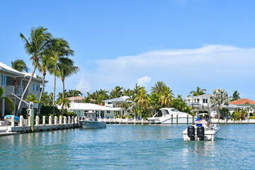 Fototapeta na wymiar Boating along waterways in Marathon Key in the Florida Keys