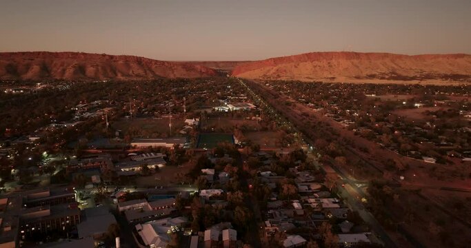Sunrise aerial view of Alice Springs, Australia.