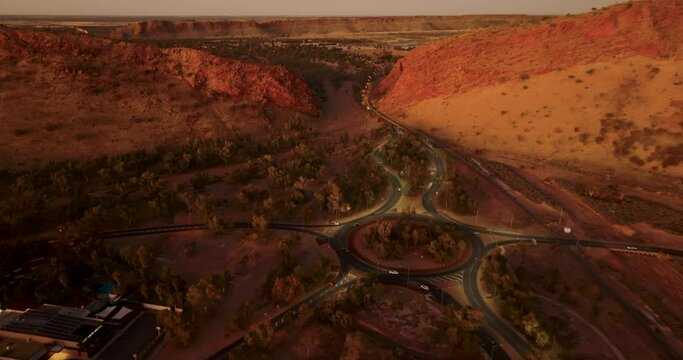 Alice Springs drone shot at sunrise.