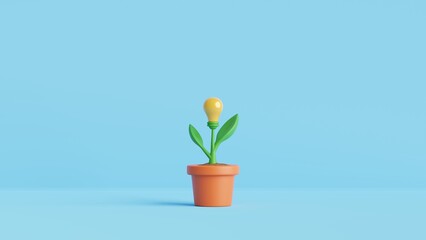 Light bulb with green plant.Concept of eco energy. Creative idea of Green energy, Ecological friendly and sustainable environment.3D render illustration.