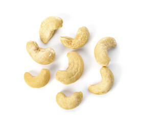 cashew nuts isolated on white background. Top view