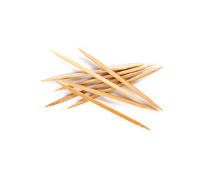 Wooden toothpicks isolated on white background.