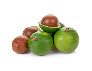 macadamia nuts isolated on white background.