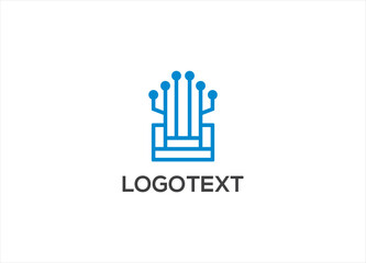 Blue Throne with electronic node logo design [vector]
