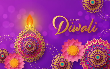 Happy diwali, deepavali the indian festival celebration on color background.