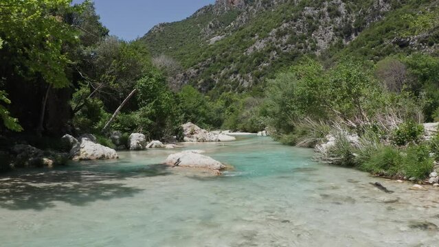 Smooth low flying above Acheron River in Northern Greece