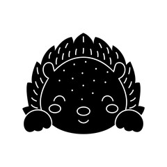 Cute Scandinavian hedgehog head. Animal face for kids t-shirts, wear, nursery decoration, greeting cards, invitations, poster, house interior. Vector stock illustration