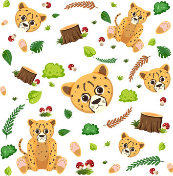Cheetah cute animal seamless pattern