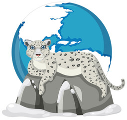 Snow leopard with earth planet