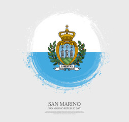 Creative circular grungy shape brush stroke flag of San Marino on a solid background