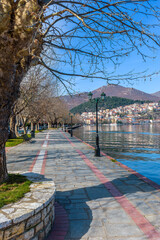 street view of Kastoria and the Lake Orestiada in north Greece.