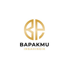 B P letter logo design initial in gold color with circle shape