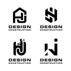 JH or HJ Letter logo design initial with construction logo design concept