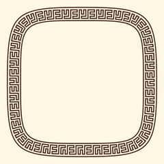 Greek key pattern, rounded square frame. Decorative ancient meander, greece border ornament with repeated geometric motif. Vector EPS10.