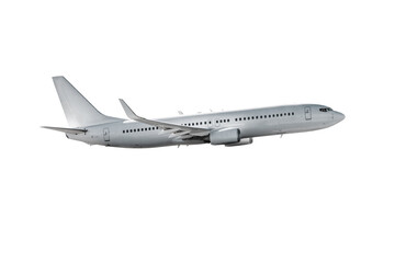 Passenger jet plane flying isolated on white background