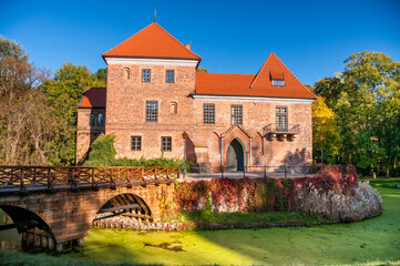 Oporowski Castle build in the Gothic style in the years 1434 - 1449. Oporow, Lodz Voivodeship, Poland.