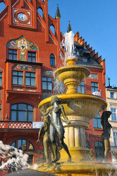 Fountain in the Market Square, Chojnice, Pomeranian Voivodeship, Poland