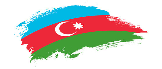 National flag of Azerbaijan with curve stain brush stroke effect on white background