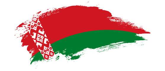 National flag of Belarus with curve stain brush stroke effect on white background