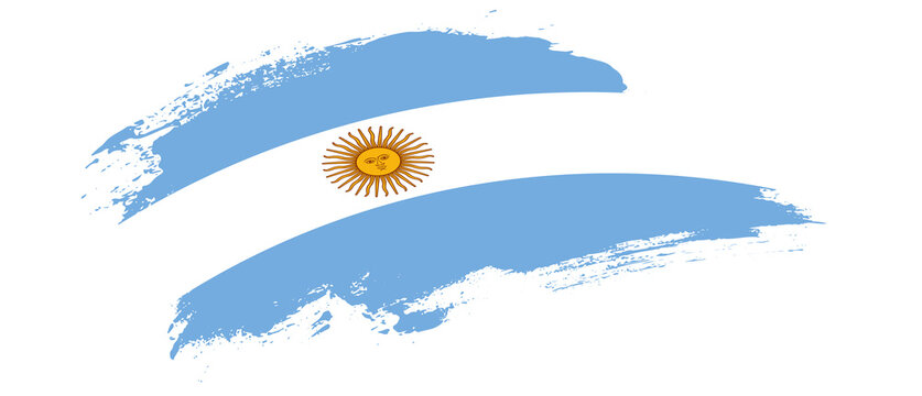 National flag of Argentina with curve stain brush stroke effect on white background