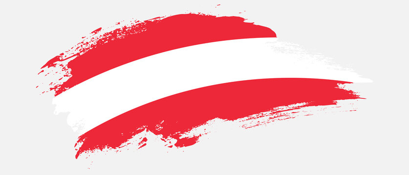 National flag of Austria with curve stain brush stroke effect on white background