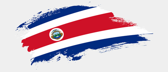 National flag of Costa Rica with curve stain brush stroke effect on white background