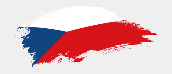 National flag of Czechia with curve stain brush stroke effect on white background